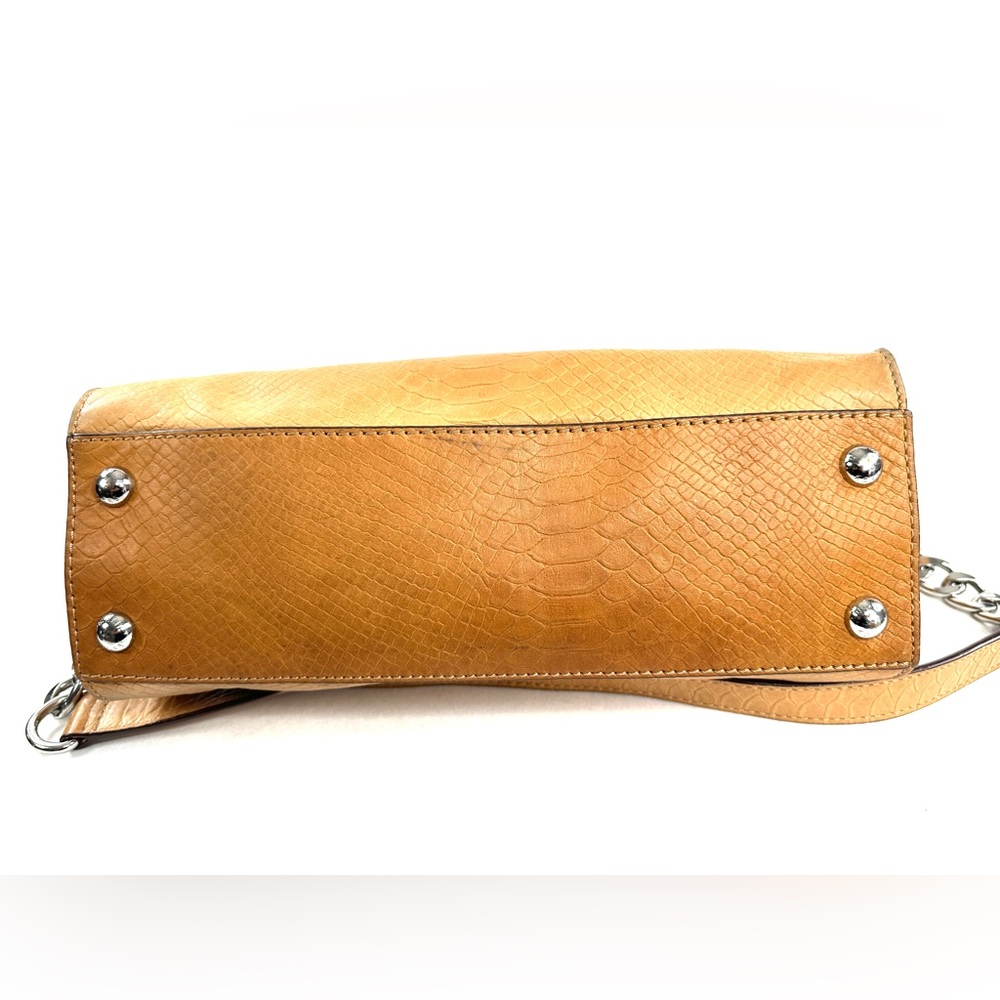 Michael Kors Tan Snakeskin Embossed Leather Shoulder Bag Brass Lock Chain Strap - Picture 7 of 11